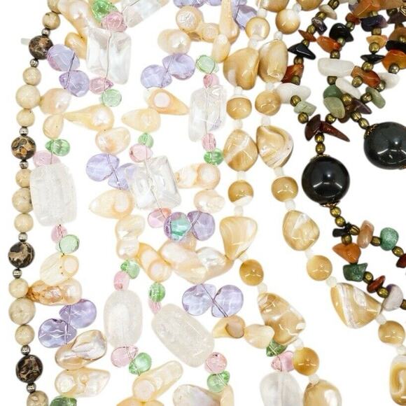 Large Lot 10 Pcs Natural Stone Jewelry Necklaces Boho Bohemian Colorful - Picture 2 of 16